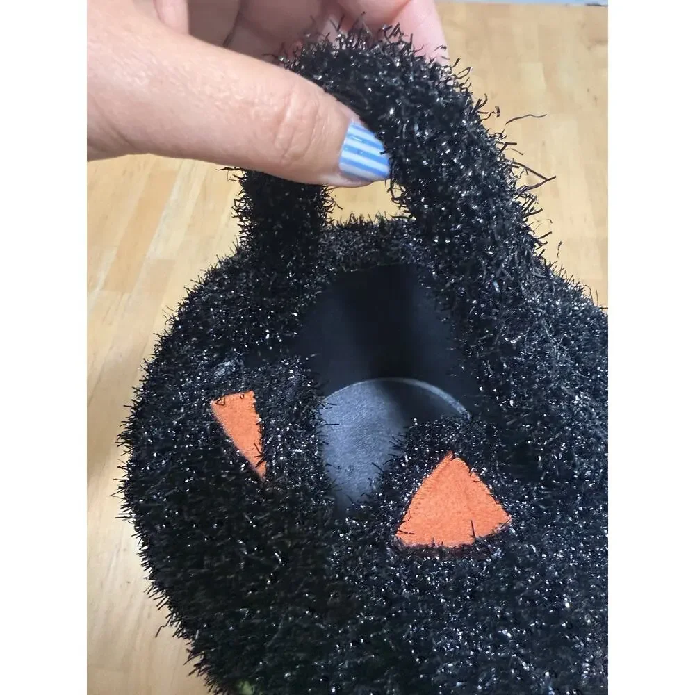 NEW Plush Black Cat Halloween Candy Trick or Treat Bag Bucket Basket